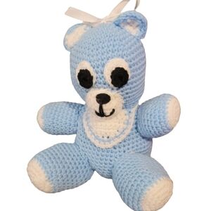 Crochet handmade Teddy Bear blue   sitting adorable gift nursery boy nwot
